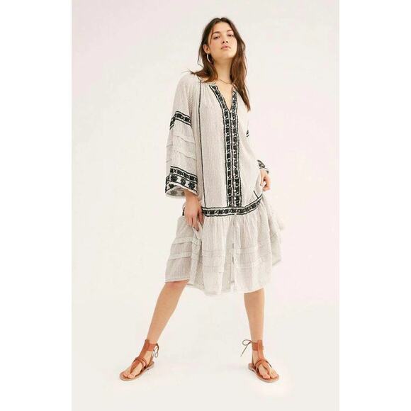 Free People Vagabond Embroidered Maxi Dress in White & Black, Size Small - Picture 1 of 9